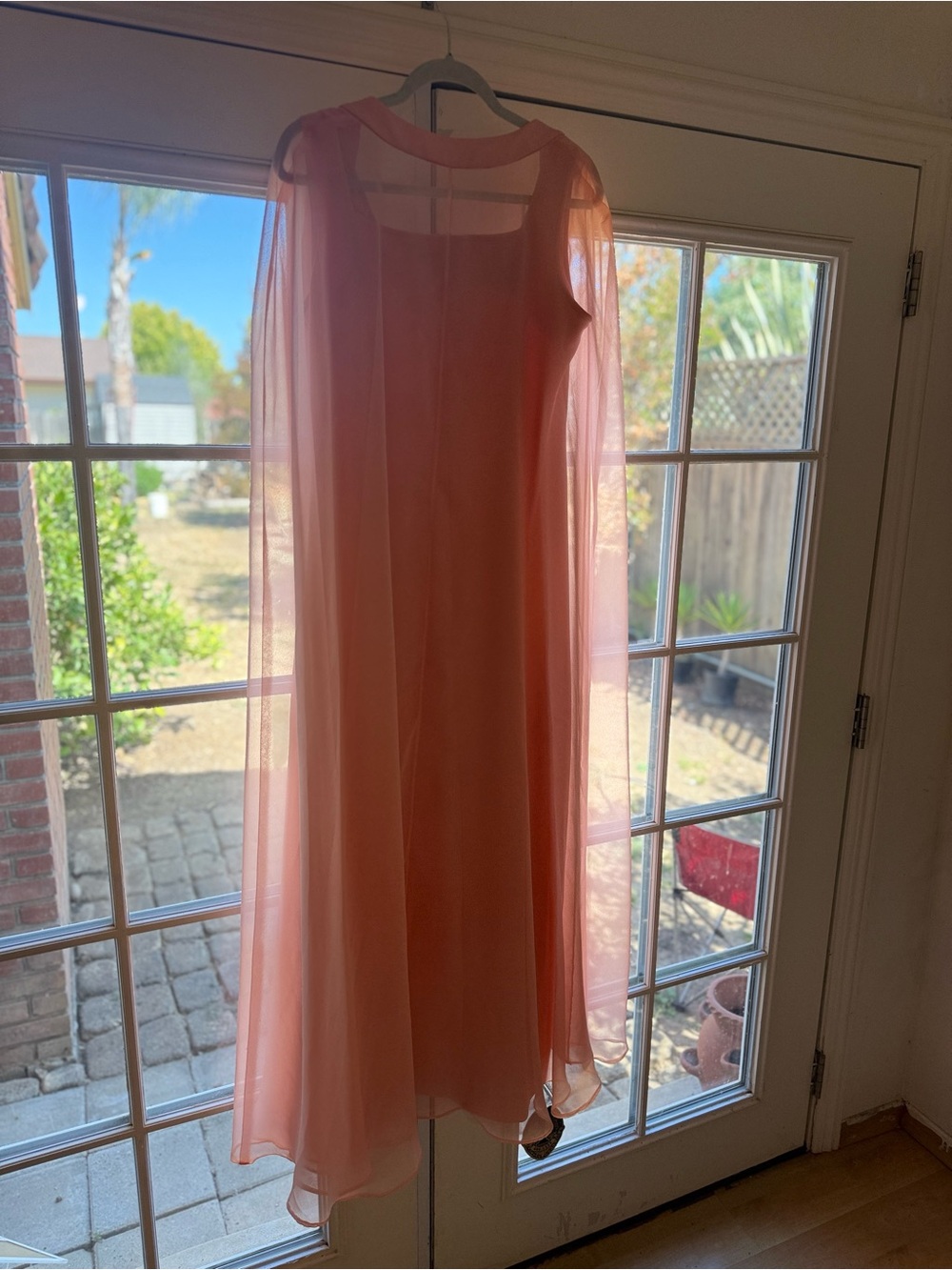 Vintage Peach Sheer Cape Evening Dress - Picture 4 of 4